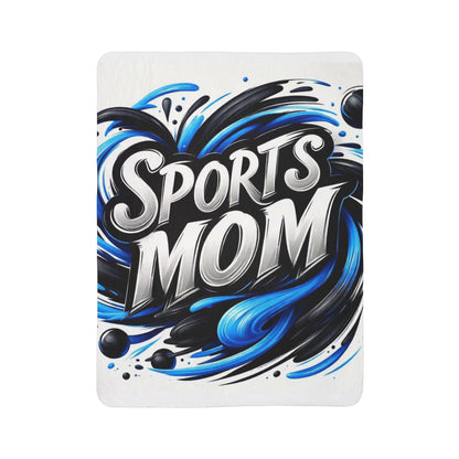 Sports Mom Fleece Sherpa Blanket — Cozy Blue Swirl Athletic Mom Gift