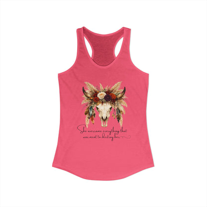(Colors)bull-flowers--Women's Ideal Racerback Tank