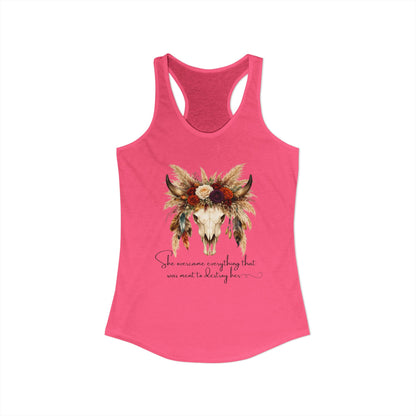 (Colors)bull-flowers--Women's Ideal Racerback Tank